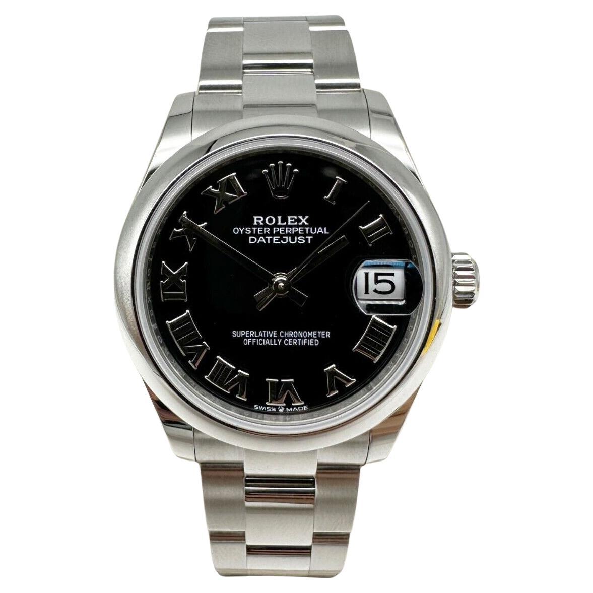 Rolex Montre Datejust 2021 de taille moyenne en acier 31 mm avec cadran romain noir et papier de boîte en vente