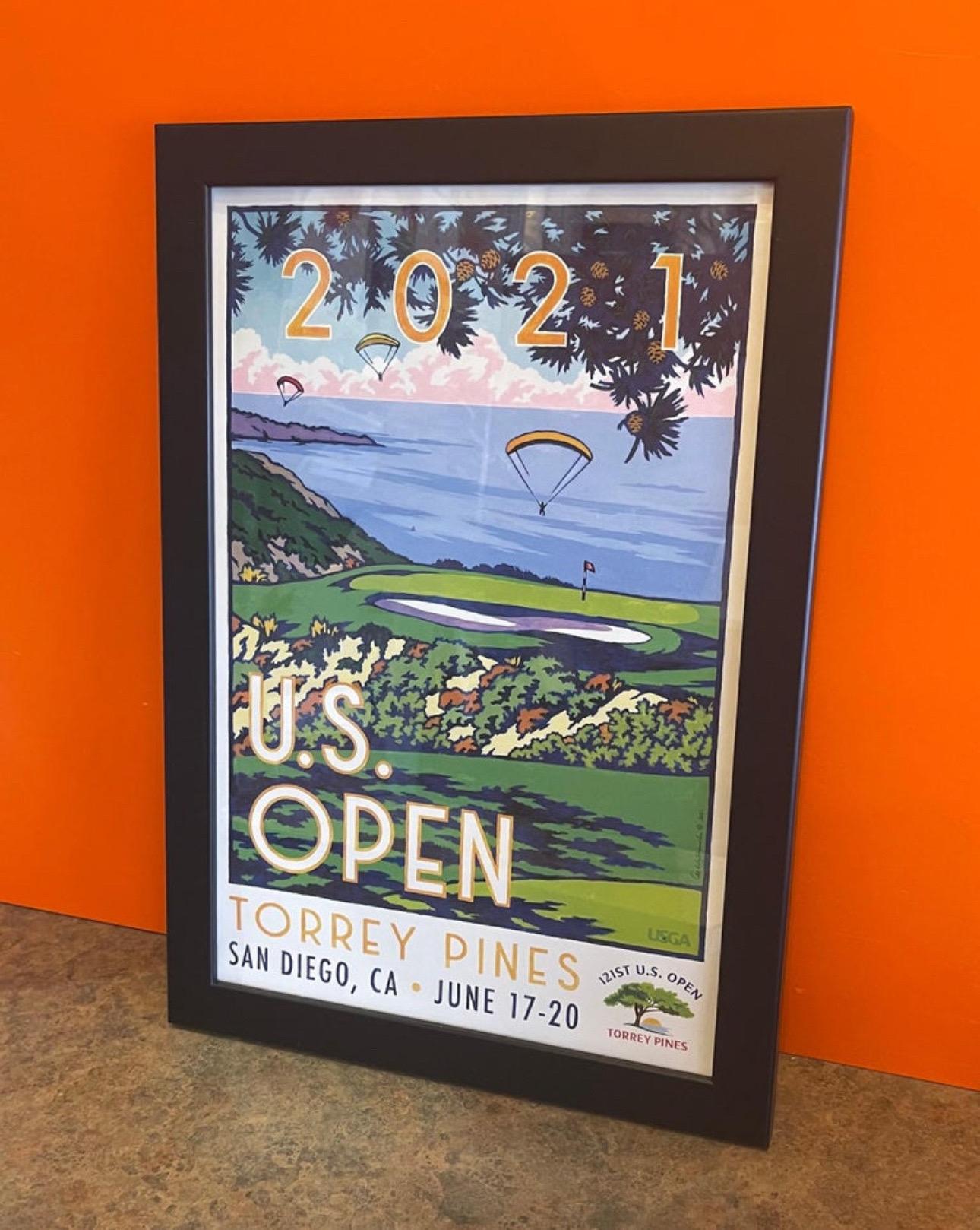 Affiche de golf de l'U.S. Open 2021 du terrain de golf Torrey Pines à San Diego, CIRCA, par le célèbre artiste de golf Lee Wybranski, circa 2021, à collectionner. L'impression est en excellent état, avec des couleurs vibrantes et sans déchirures ni