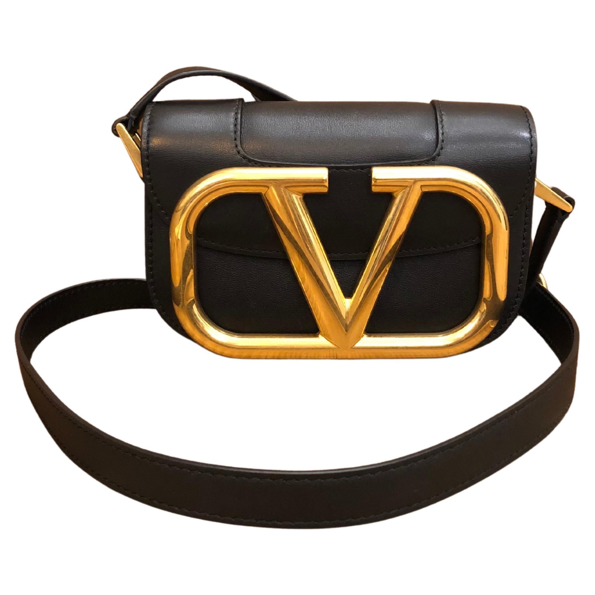 VALENTINO GARAVANI Calfskin Small Supervee Crossbody Bag Black |  FASHIONPHILE
