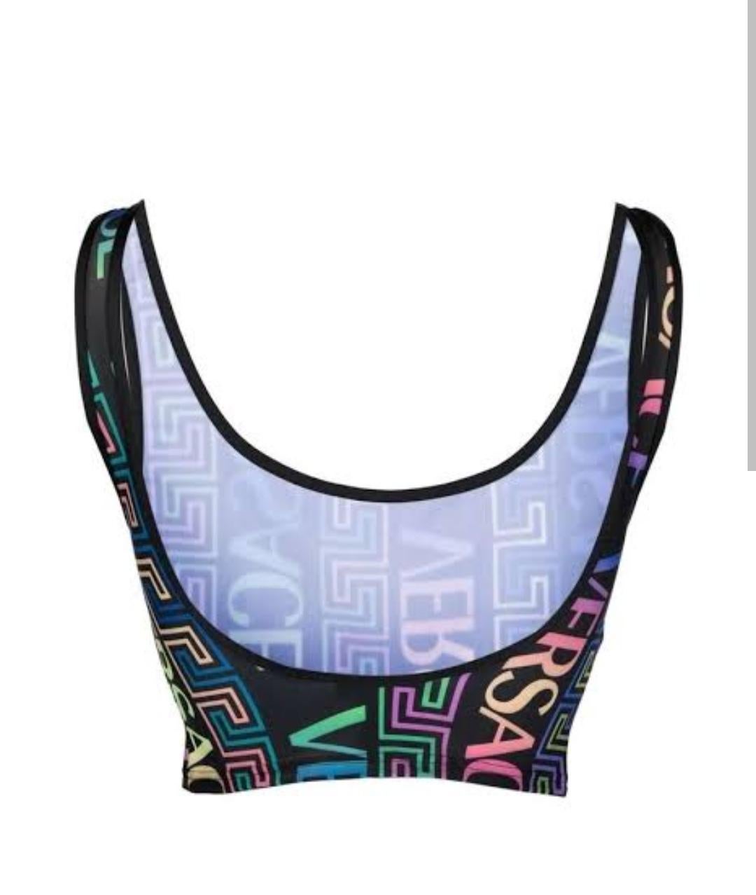 Sleeveless stretch jersey tank top in black featuring logo pattern and signature Greek key pattern in multicolor. Scoop neck collar. Cropped hem.

Supplier color: Multicolor

Body: 78% polyester, 22% elastane. Trim: 78% polyamide, 22%