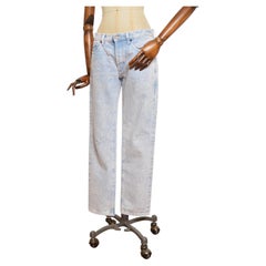 2021 YVES SAINT LAURENT Acid Wash Bleached Denim Loose Low rise Boyfriend Jeans