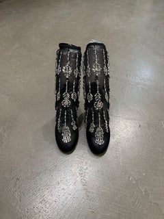 2022 Alexander McQueen Crystal-Embellished Sculptural Heel Mesh Boots