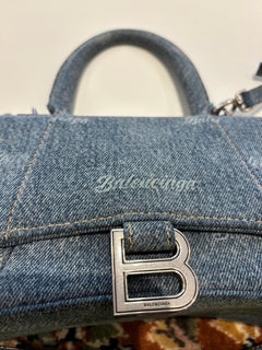 2022 Balenciaga Hourglass All-Over Logo Denim Bag w/Dust Bag