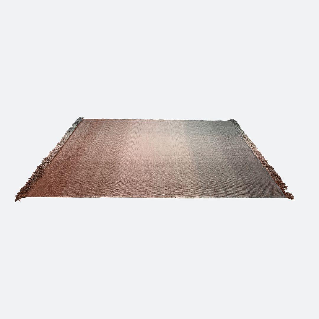 Il s'agit d'un tapis Shade, tissé à la main avec de la pure laine de Nouvelle-Zélande dans des tons de brun et de gris. Le tapis a été conçu par Begum Cana Ozgur et produit par Nanimarquina en Inde. Il date d'environ 2022 et est garanti comme