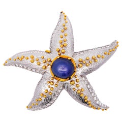 Broche Colgante Estrella de Mar Zafiro Estrella de 20,22 Quilates en Oro de 22K y 18K