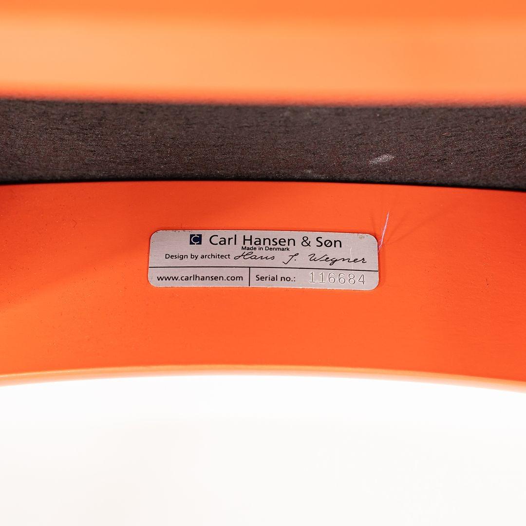 2022 Carl Hansen CH20 by Hans Wegner Bright Orange Beech Wood with Tan Leather For Sale 6