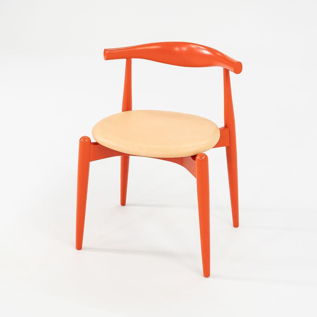 Modern 2022 Carl Hansen CH20 by Hans Wegner Bright Orange Beech Wood with Tan Leather For Sale