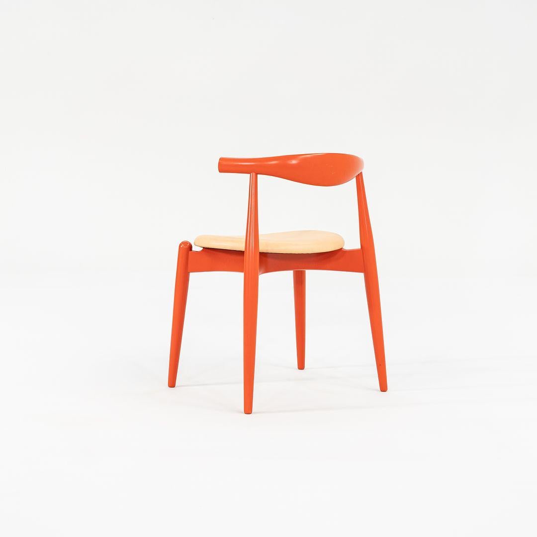 Danish 2022 Carl Hansen CH20 by Hans Wegner Bright Orange Beech Wood with Tan Leather For Sale