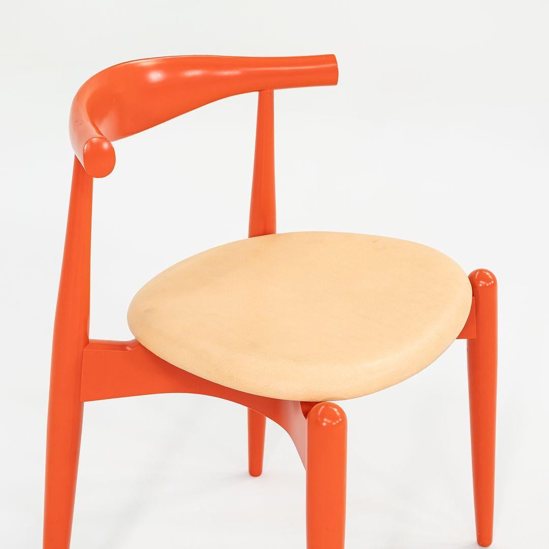 2022 Carl Hansen CH20 by Hans Wegner Bright Orange Beech Wood with Tan Leather For Sale 3