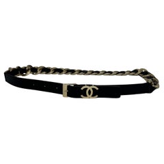 2022 Chanel Black Interlocking CC Thin Chain Belt