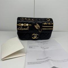 2022 Chanel Black Lambskin Mini Coco Clips Charm Flap Bag
