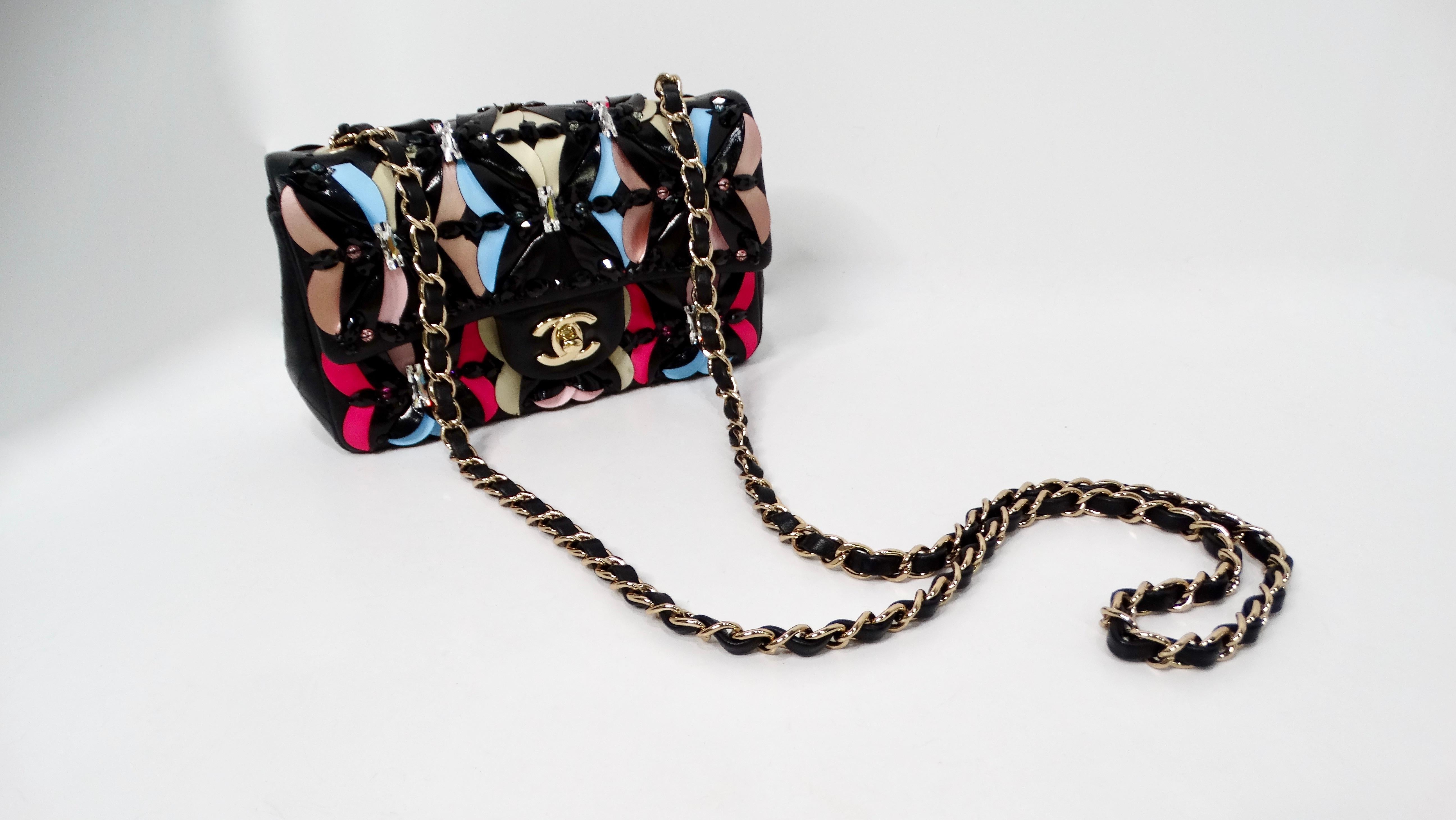 Black 2022 Chanel Butterfly Sequins Multicolor Lambskin Leather Mini Flap Bag For Sale