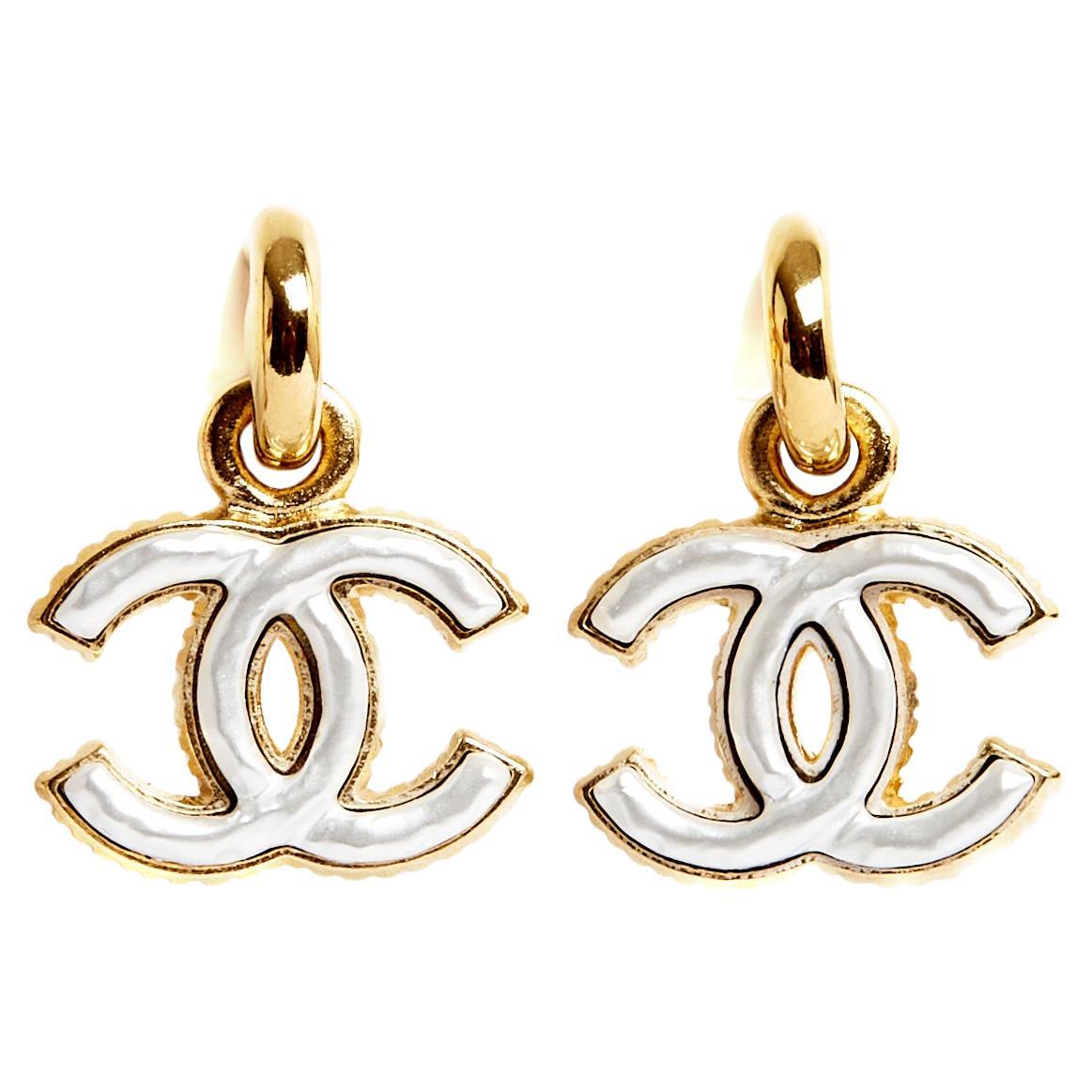 Chanel Vintage Jumbo Hoop Earrings CC Pearl Drop Spring 1997 at