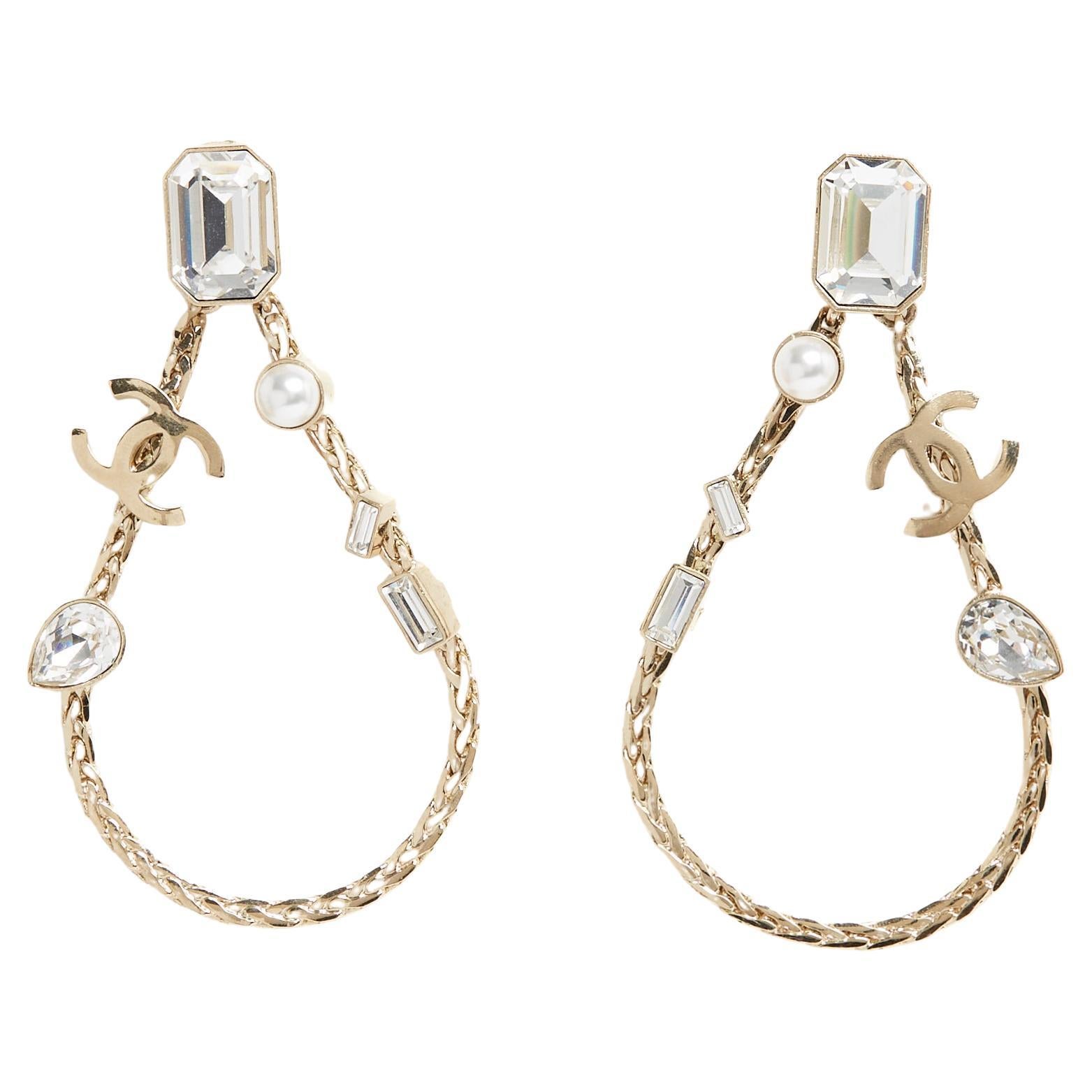 Chanel 2022 Strass CC BOY Drop Earrings - Gold, Gold-Plated Drop