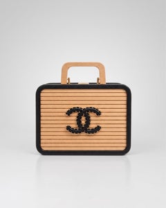 2022 Chanel Large Beech Wood & Black Lambskin CC Vanity Case
