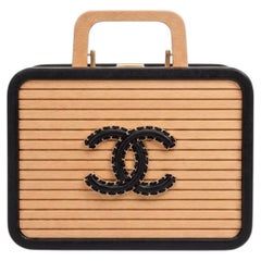 2022 Chanel Large Beech Wood & Black Lambskin CC Vanity Case