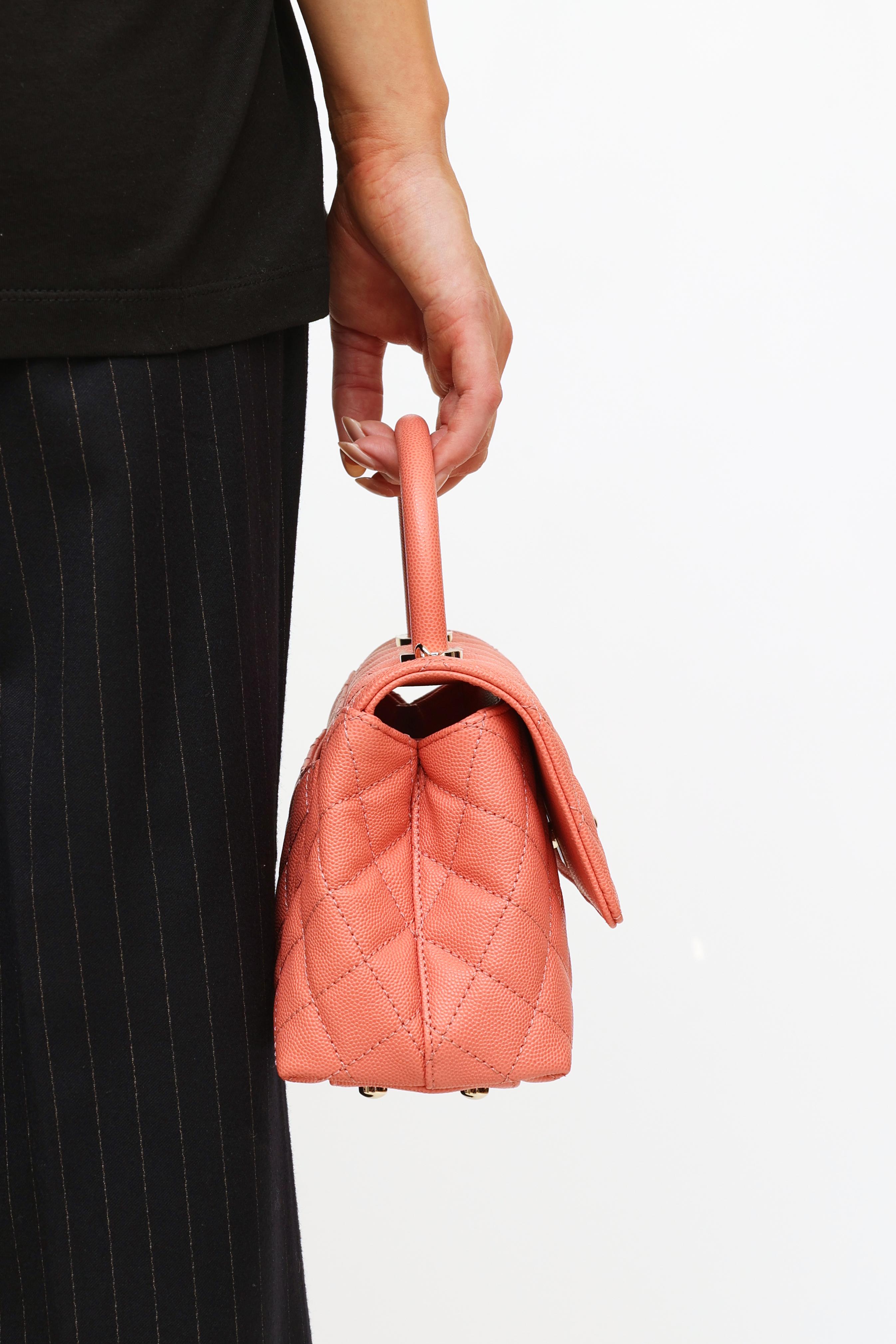 2022 Chanel Pink Caviar Coco Top Handle Bag In Excellent Condition In Toronto, ON