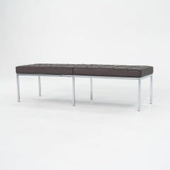 2022 Florence Knoll Three Seat Bench in Dark Brown Leather and Chrome