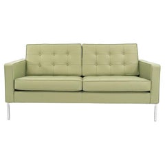 2022 Florence Knoll Two Seat Settee / Loveseat Sofa in Green Leather