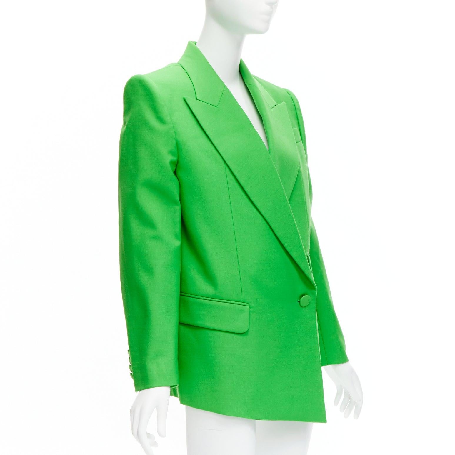 Green 2022 green wool mohair wool double breasted wrap blazer jacket IT38 XS For Sale