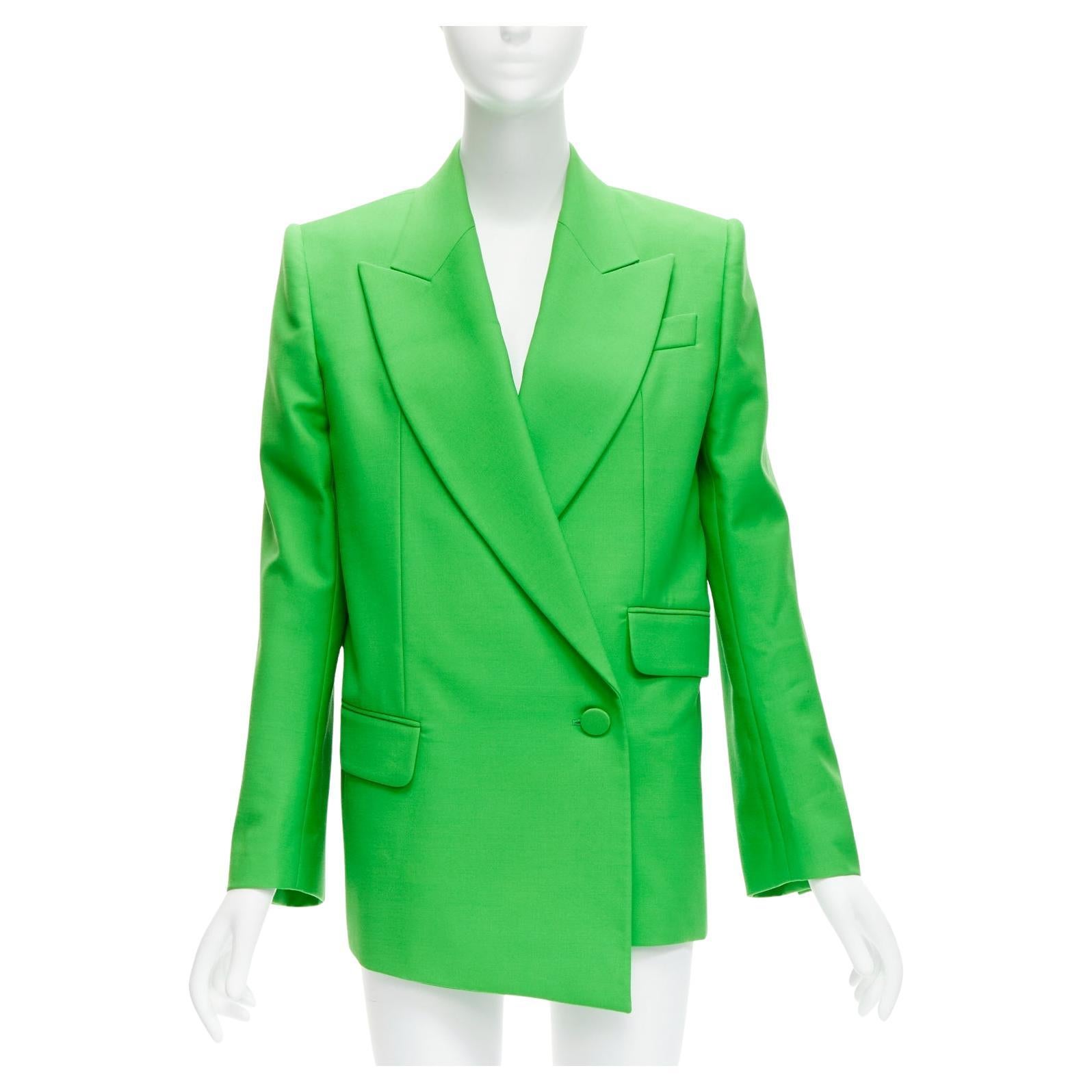 2022 green wool mohair wool double breasted wrap blazer jacket IT38 XS For Sale