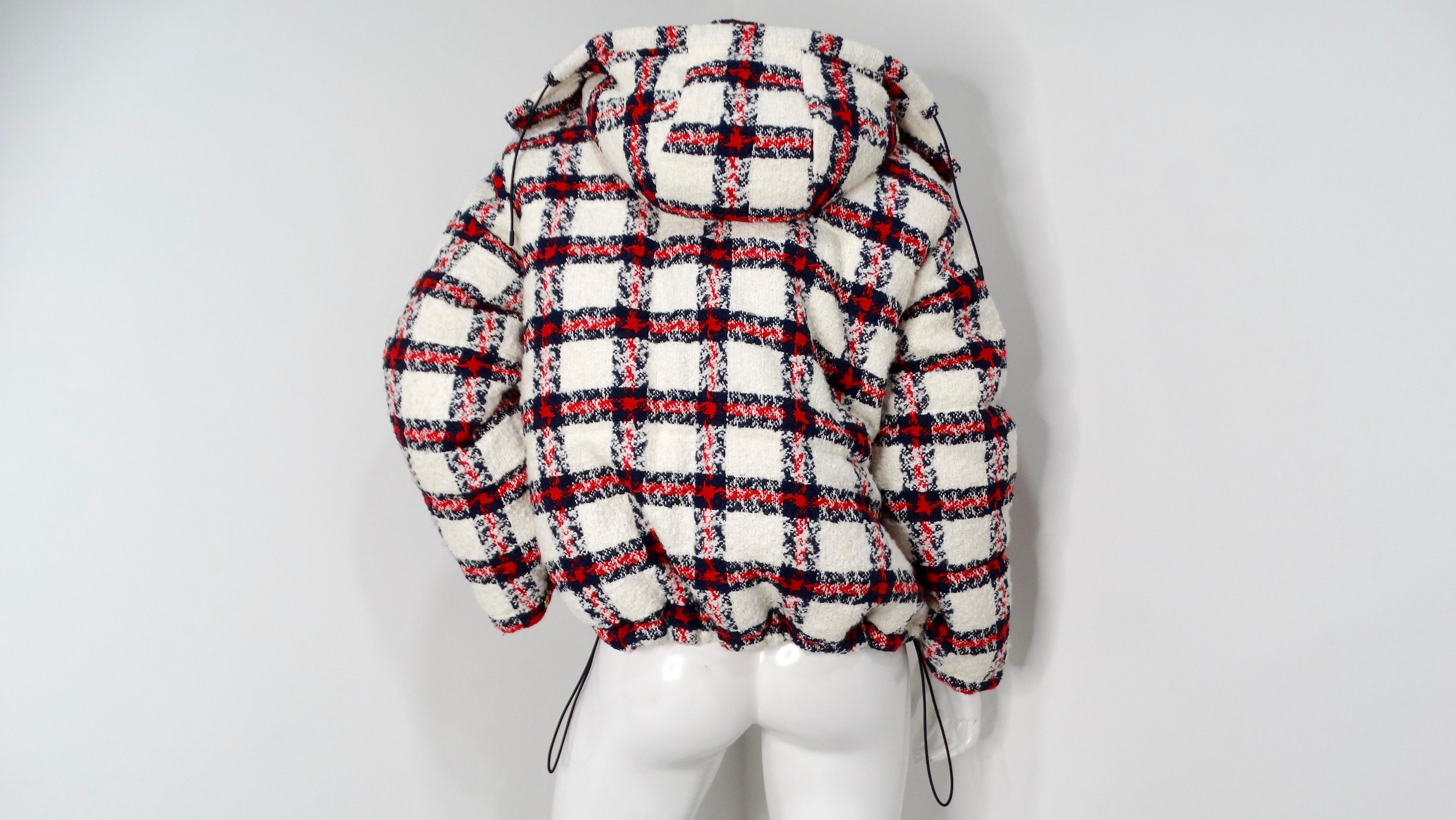 Women's or Men's 2022 Gucci Tweed Plaid Hooded Jacket With Gold-Tone Buttons For Sale