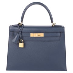 2022 Hermès Bleu Indigo Epsom Sellier Kelly 28 GHW