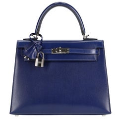 2022 Hermès Bleu Saphir Box Calf Kelly 25 PHW