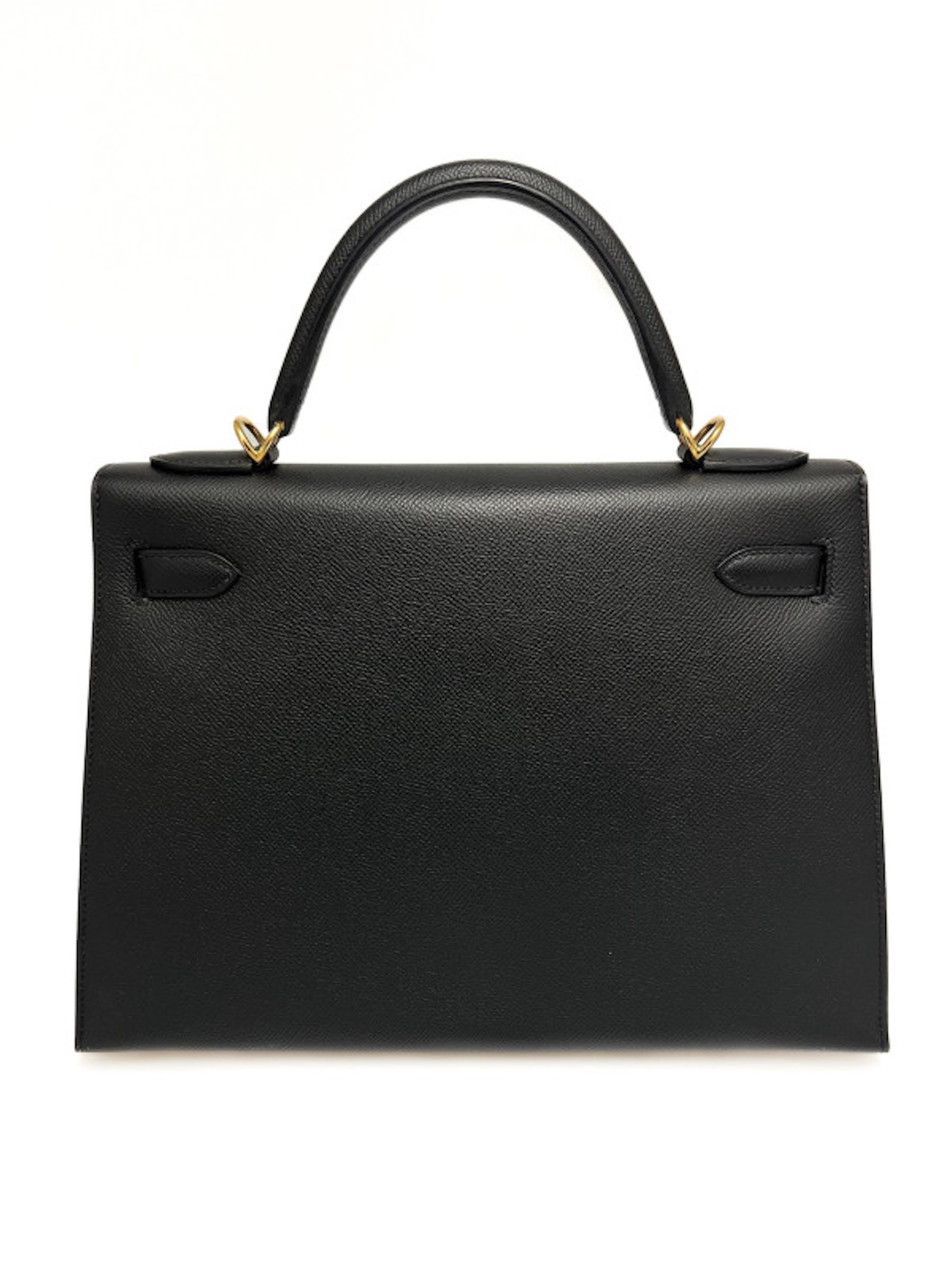 Noir 2022 Hermès Kelly 32 Sellier Cuir Epsom en vente