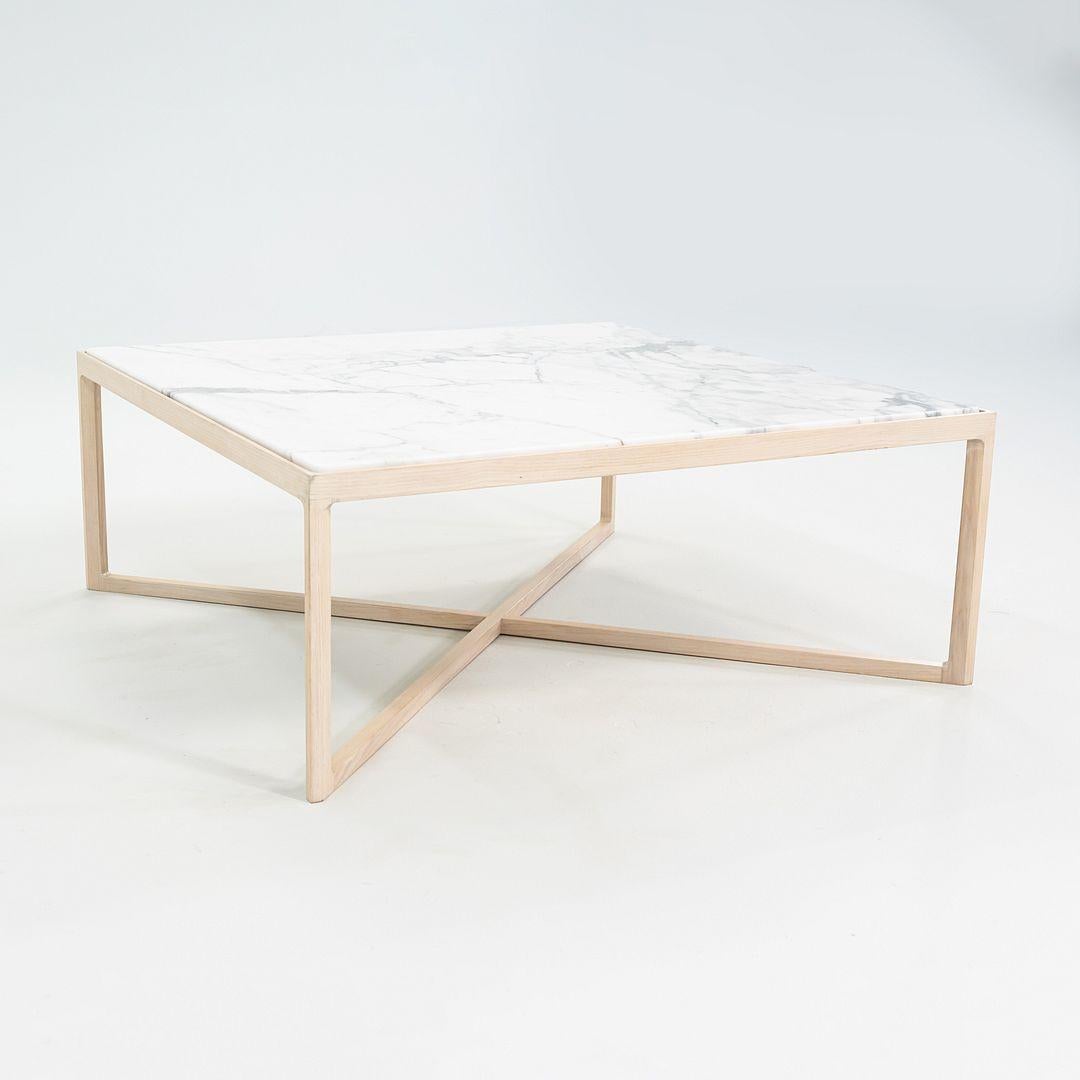 2022 Knoll Krusin Coffee Table by Marc Krusin in Oak, Arabescato Marble 36x36x10 In Good Condition For Sale In Philadelphia, PA