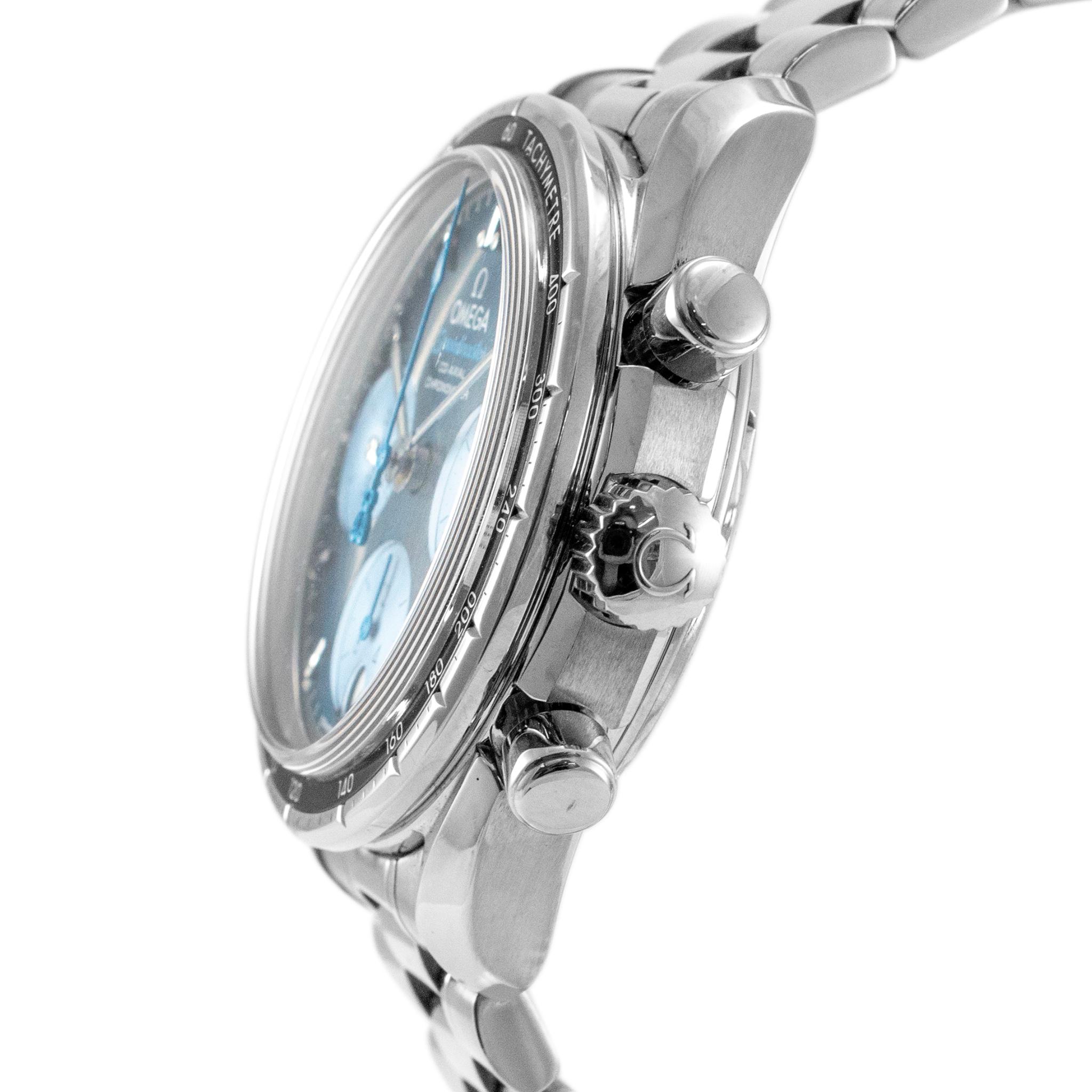 2022 Omega Speedmaster 38MM 324.30.38.50.03,002 Blaues Zifferblatt Edelstahluhr mit blauem Zifferblatt im Zustand „Hervorragend“ in Houston, TX