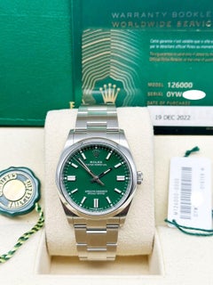 2022 Rolex 126000 Oyster Perpetual Green Dial Stainless Steel Box Paper