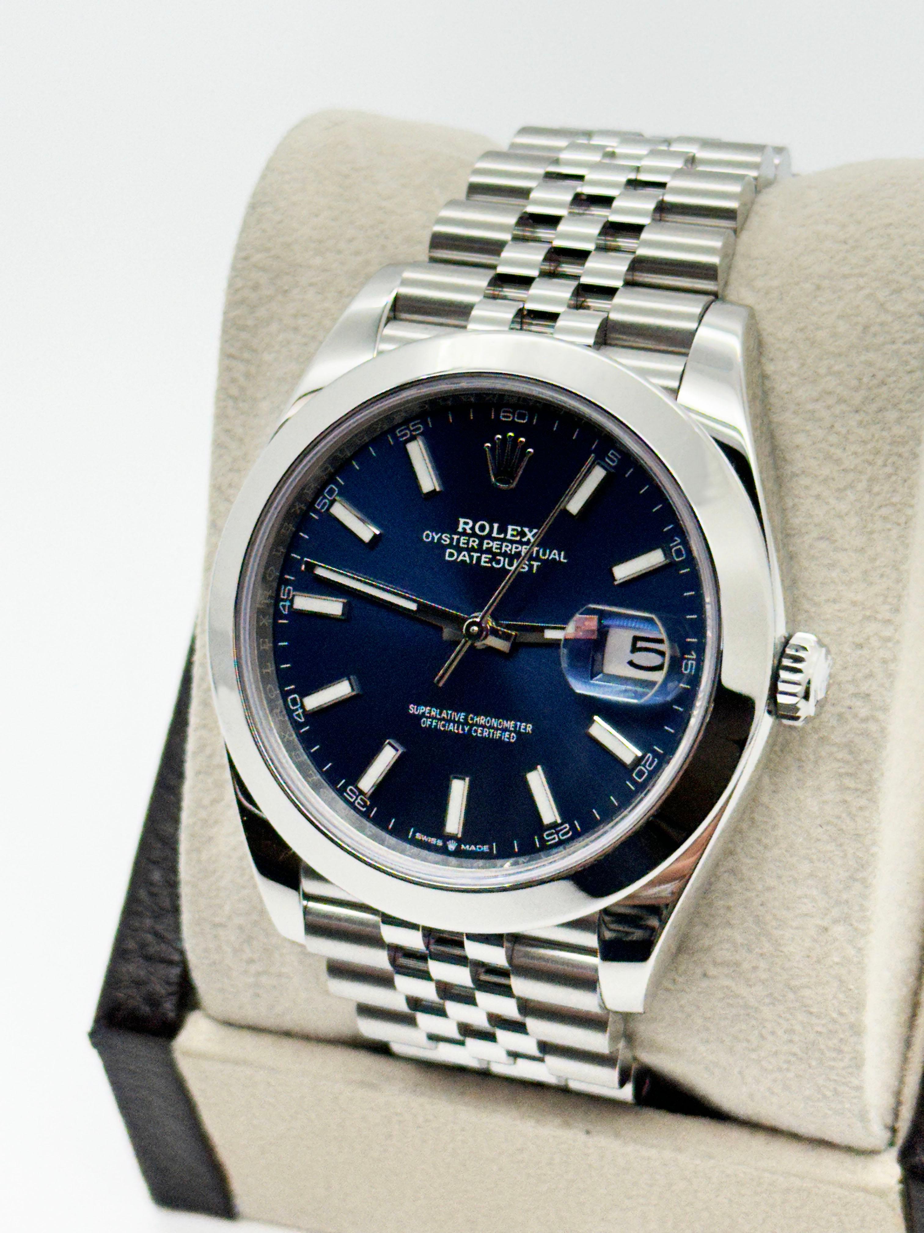 2022 Rolex 126300 Datejust 41 Blue Dial Stainless Steel Box Papers In Excellent Condition In San Diego, CA