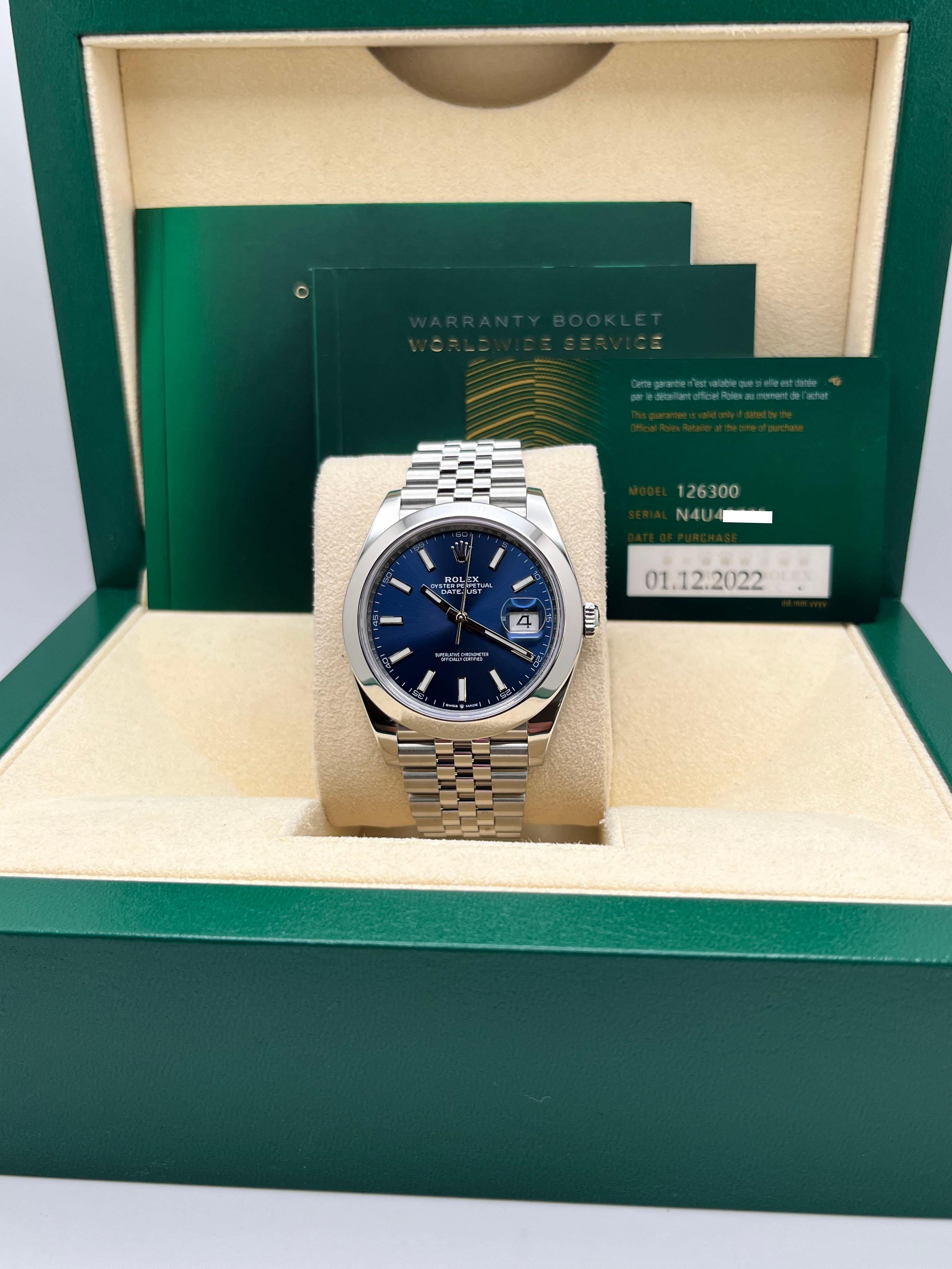 2022 Rolex 126300 Datejust 41 Blue Dial Stainless Steel Box Papers 1