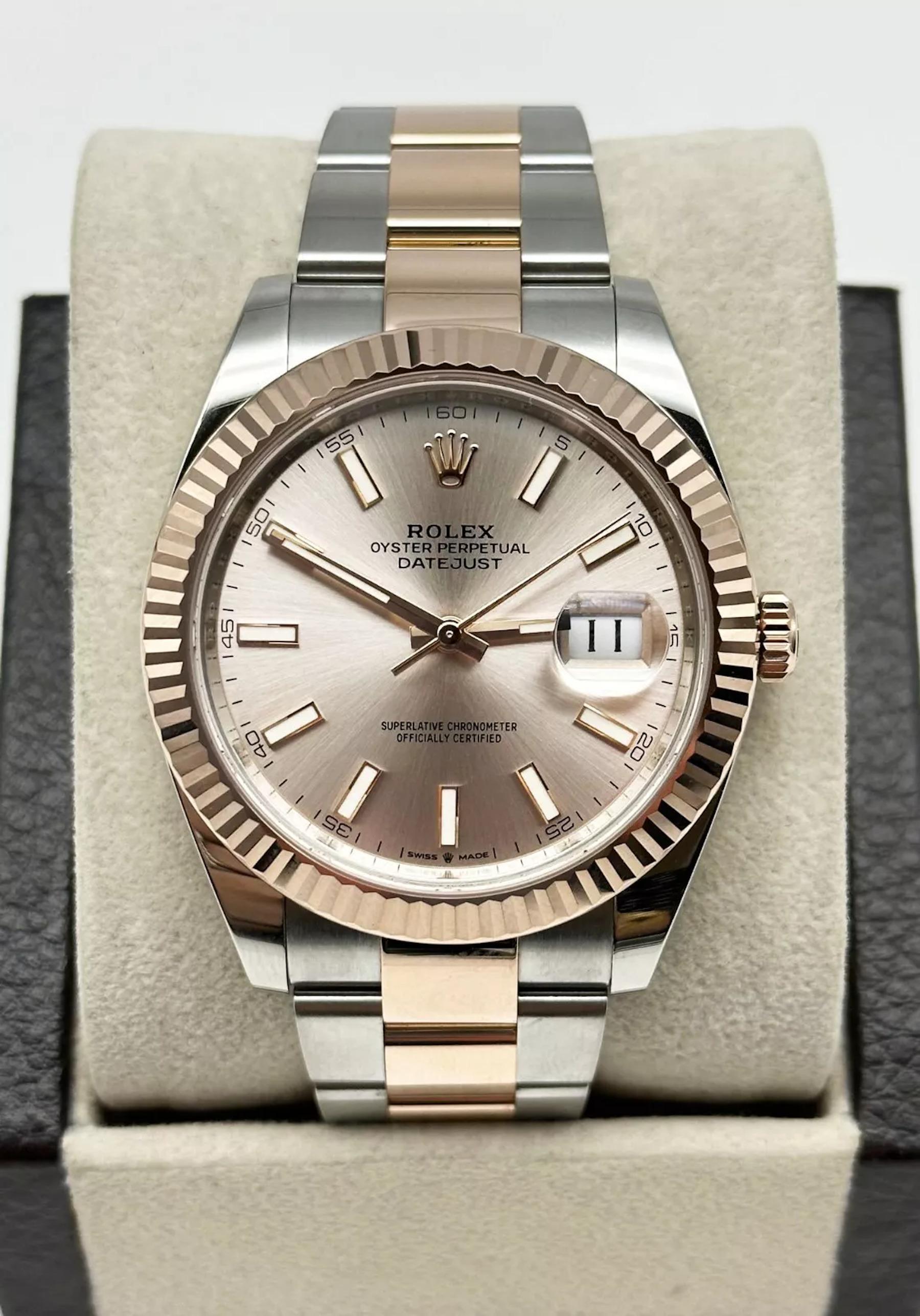Rolex Datejust 41 126331 18k Rose Gold Steel Sundust Dial Box Paper 2022 In Excellent Condition In San Diego, CA