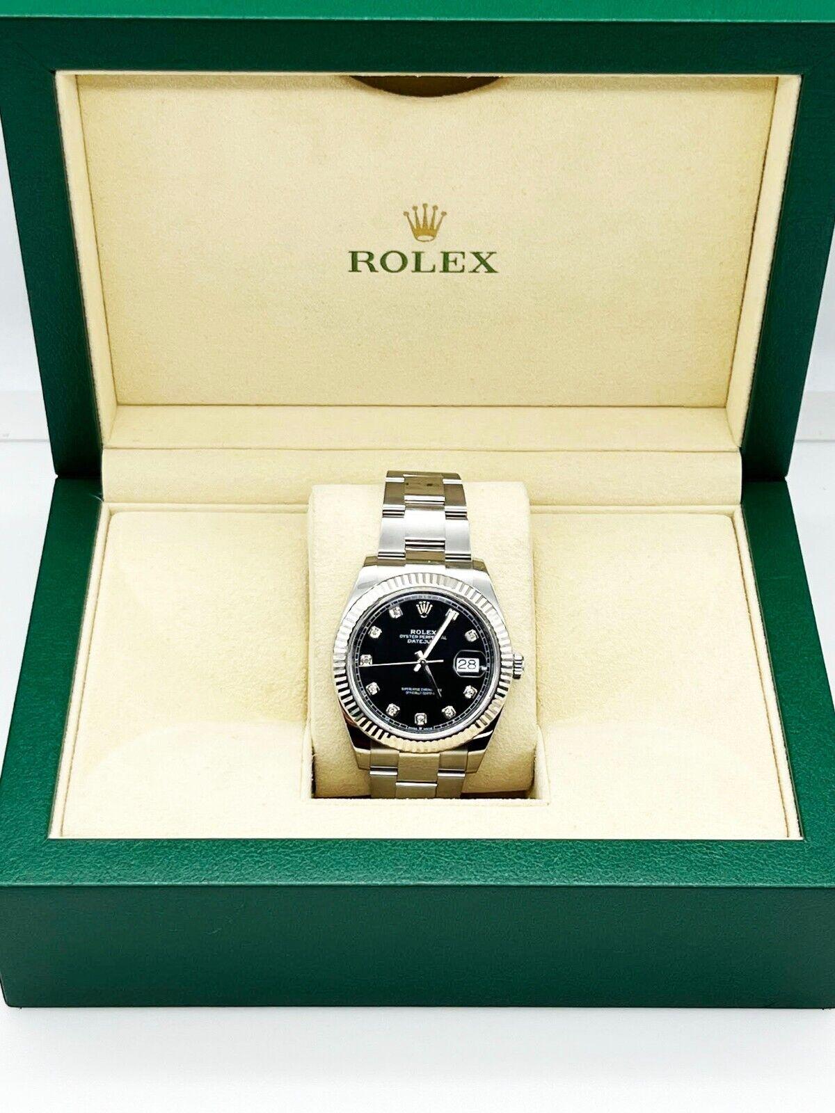 2022 Rolex 126334 Datejust 41 Black Diamond Dial Stainless Steel Box Paper Excellent état - En vente à San Diego, CA