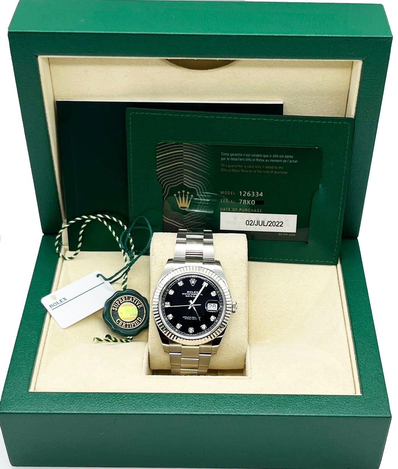 2022 Rolex 126334 Datejust 41 Black Diamond Dial Stainless Steel Box Paper en vente 1
