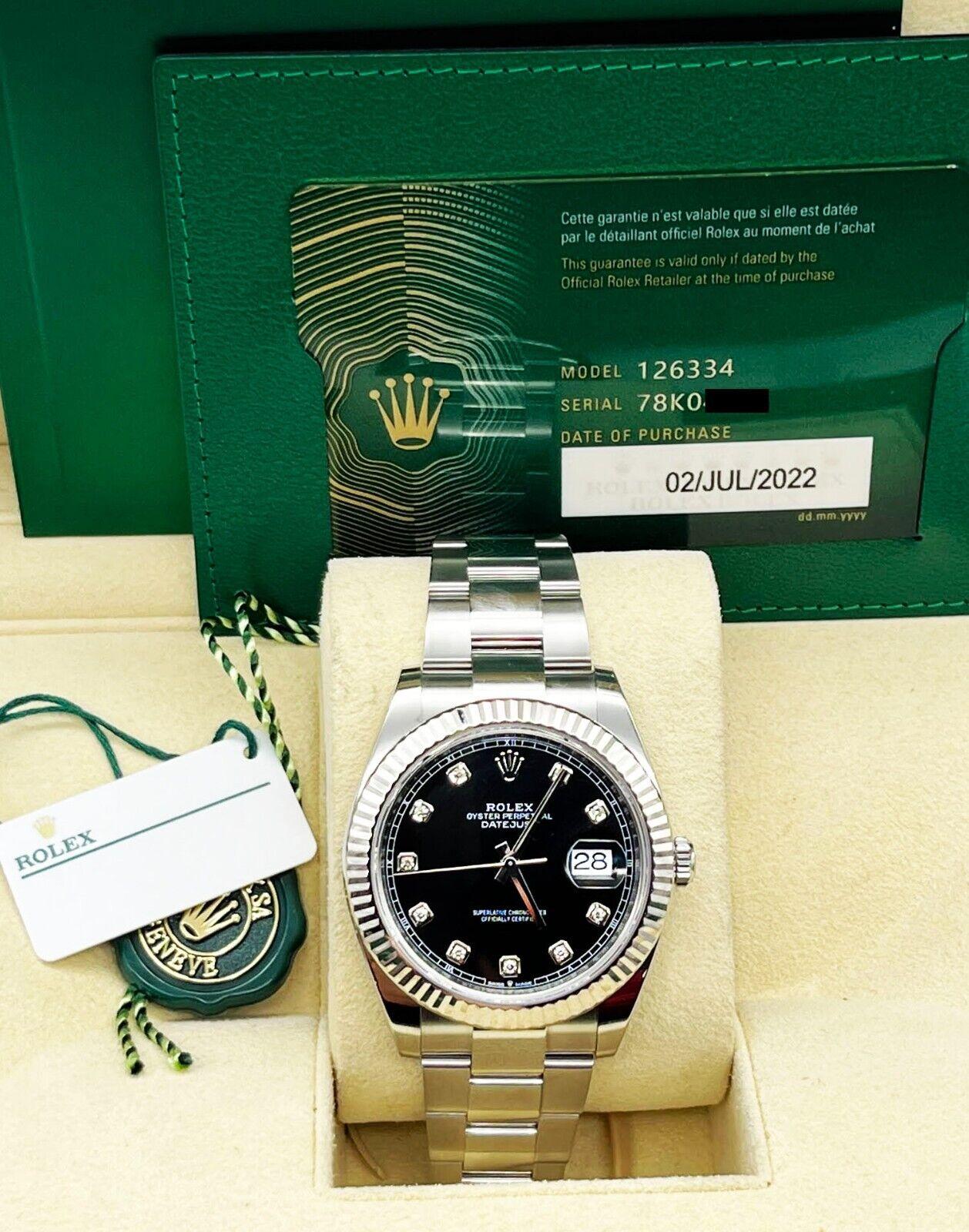 2022 Rolex 126334 Datejust 41 Black Diamond Dial Stainless Steel Box Paper en vente 4