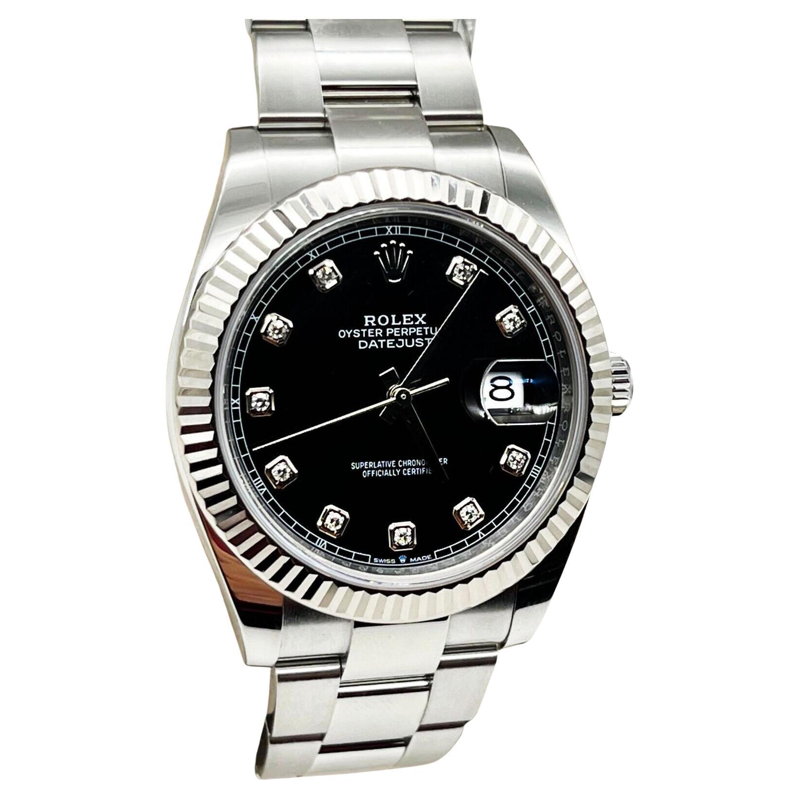 2022 Rolex 126334 Datejust 41 Black Diamond Dial Stainless Steel Box Paper en vente