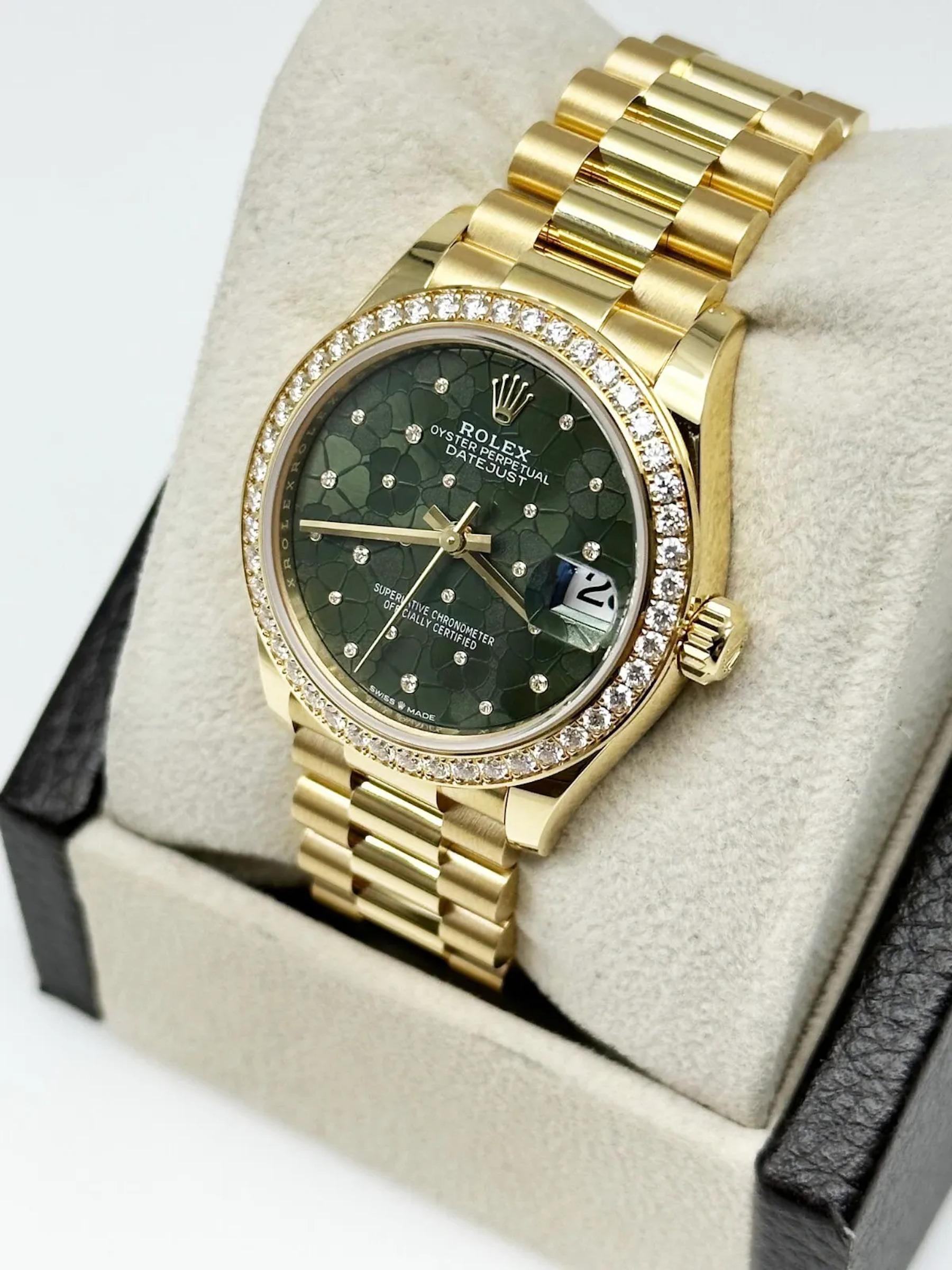 2022 Rolex 278288RBR Mittelgroß 31mm Präsident Grünes Blumenzifferblatt 18K Gold BP im Zustand „Hervorragend“ in San Diego, CA