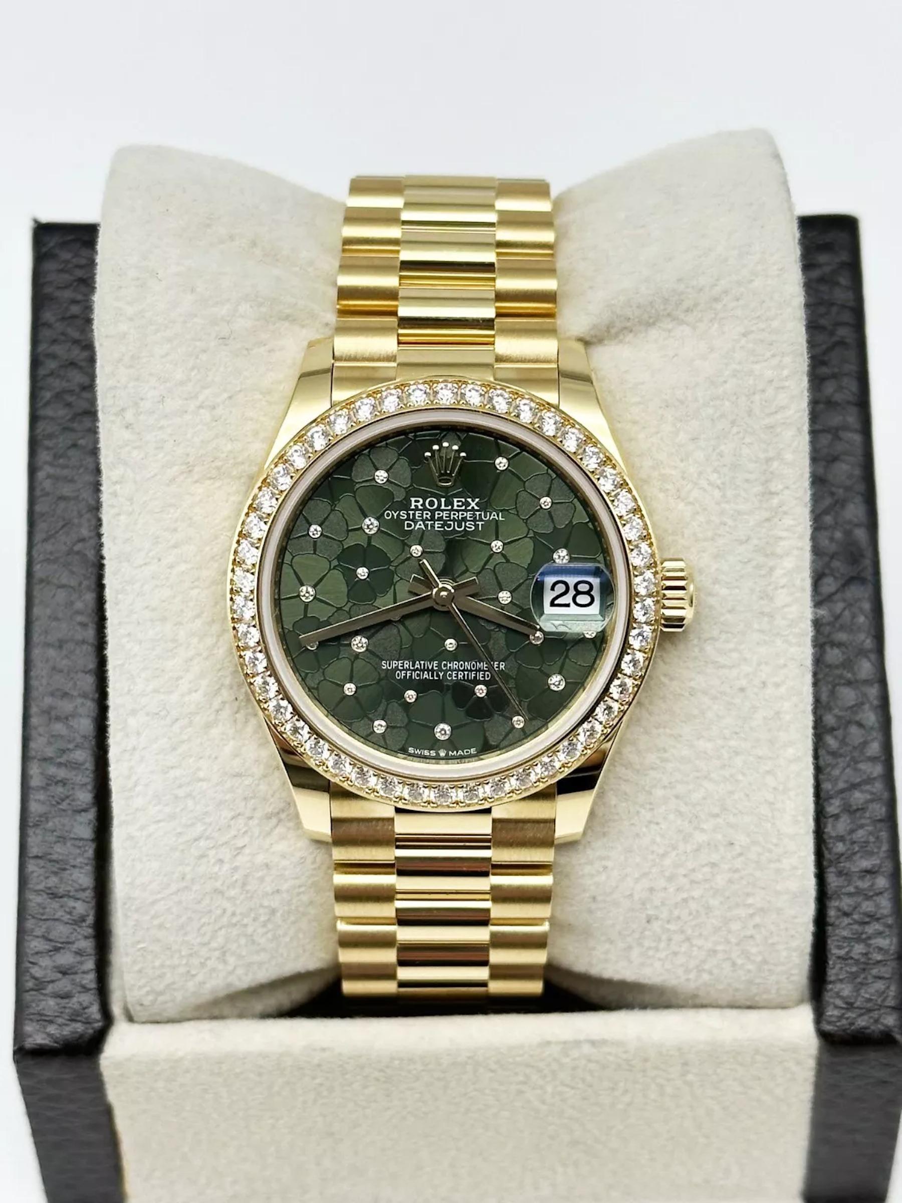 2022 Rolex 278288RBR Mittelgroß 31mm Präsident Grünes Blumenzifferblatt 18K Gold BP Damen