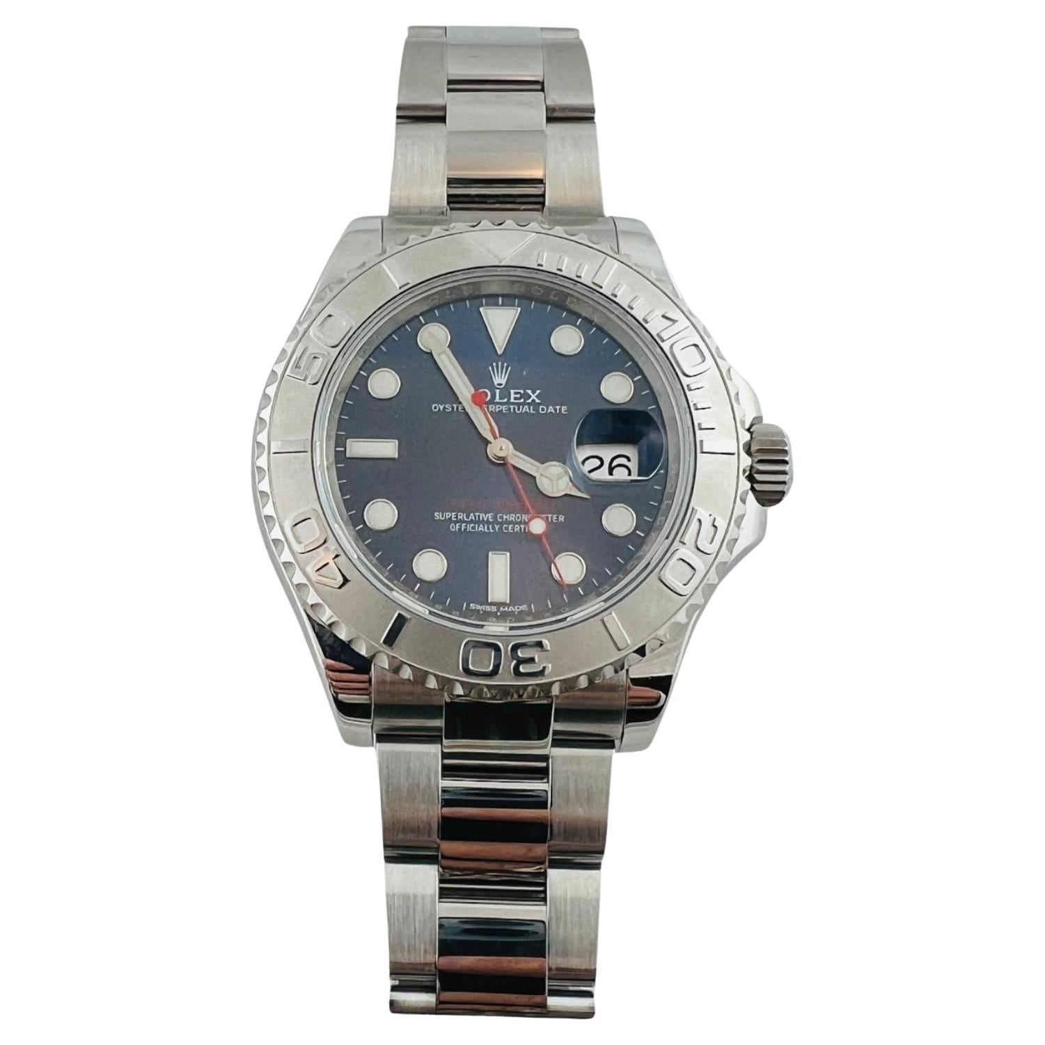 2022 Rolex Yacht Master Watch 116622 Steel Platinum Blue Dial Box/Papers #15767 For Sale