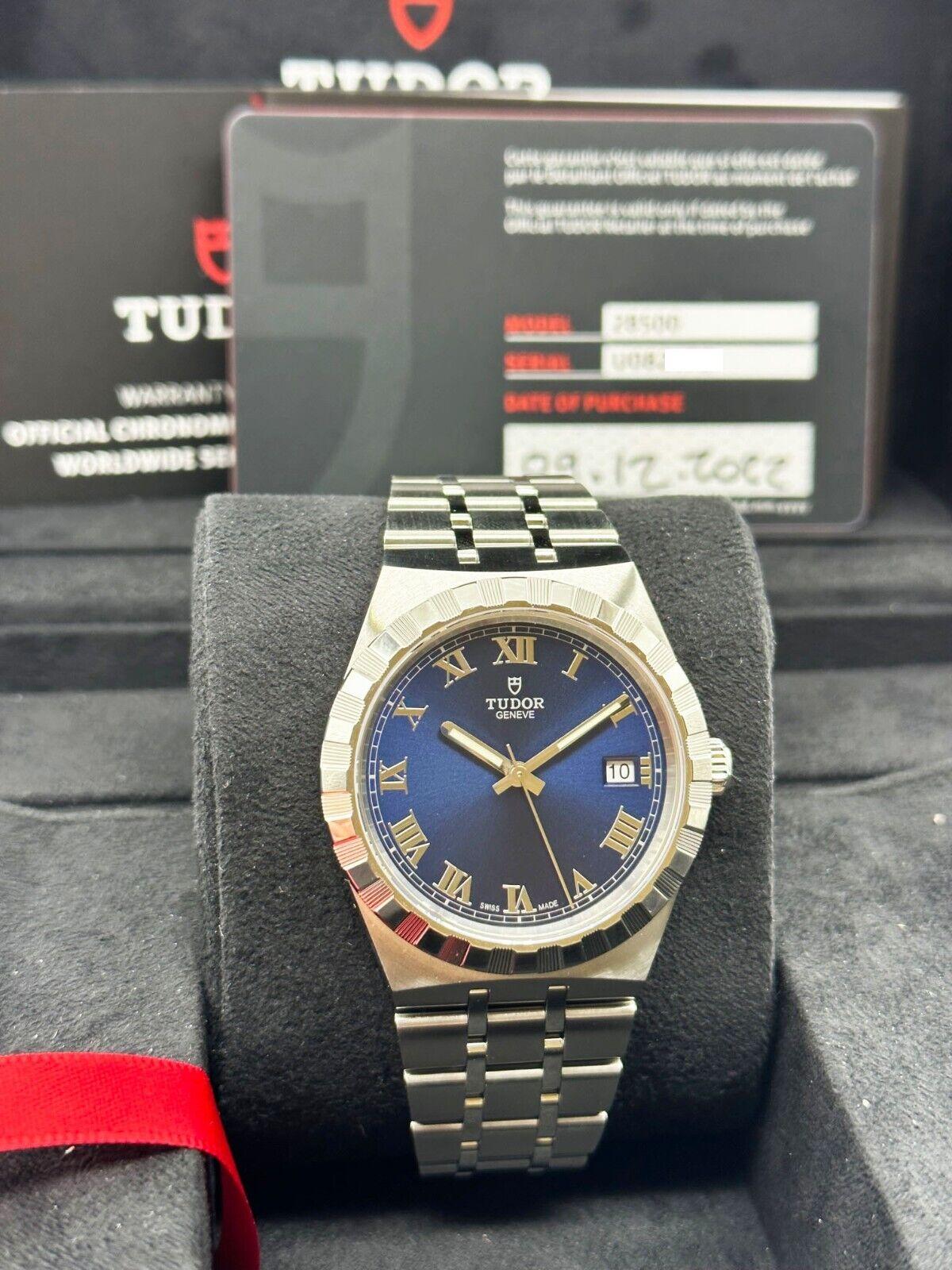Style Number: 28500

Year: 2022

Model: Royal 

Case Material: Stainless Steel 

Band: Stainless Steel 

Bezel: Stainless Steel 

Dial: Blue

Face: Sapphire Crystal 

Case Size: 38mm 

Includes: 

-Tudor Box & Paper

-Certified Appraisal 

-5 Year