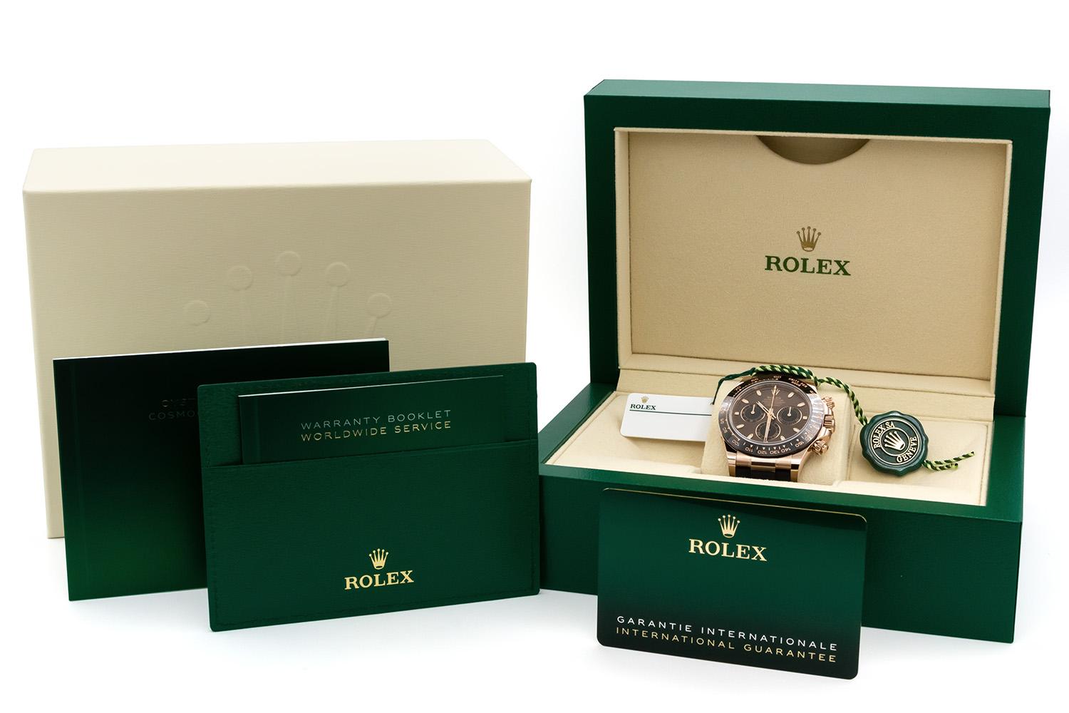 Women's or Men's 2022 Unworn Rolex 18k Everose Gold Daytona Oysterflex Chocolate Dial 116515LN