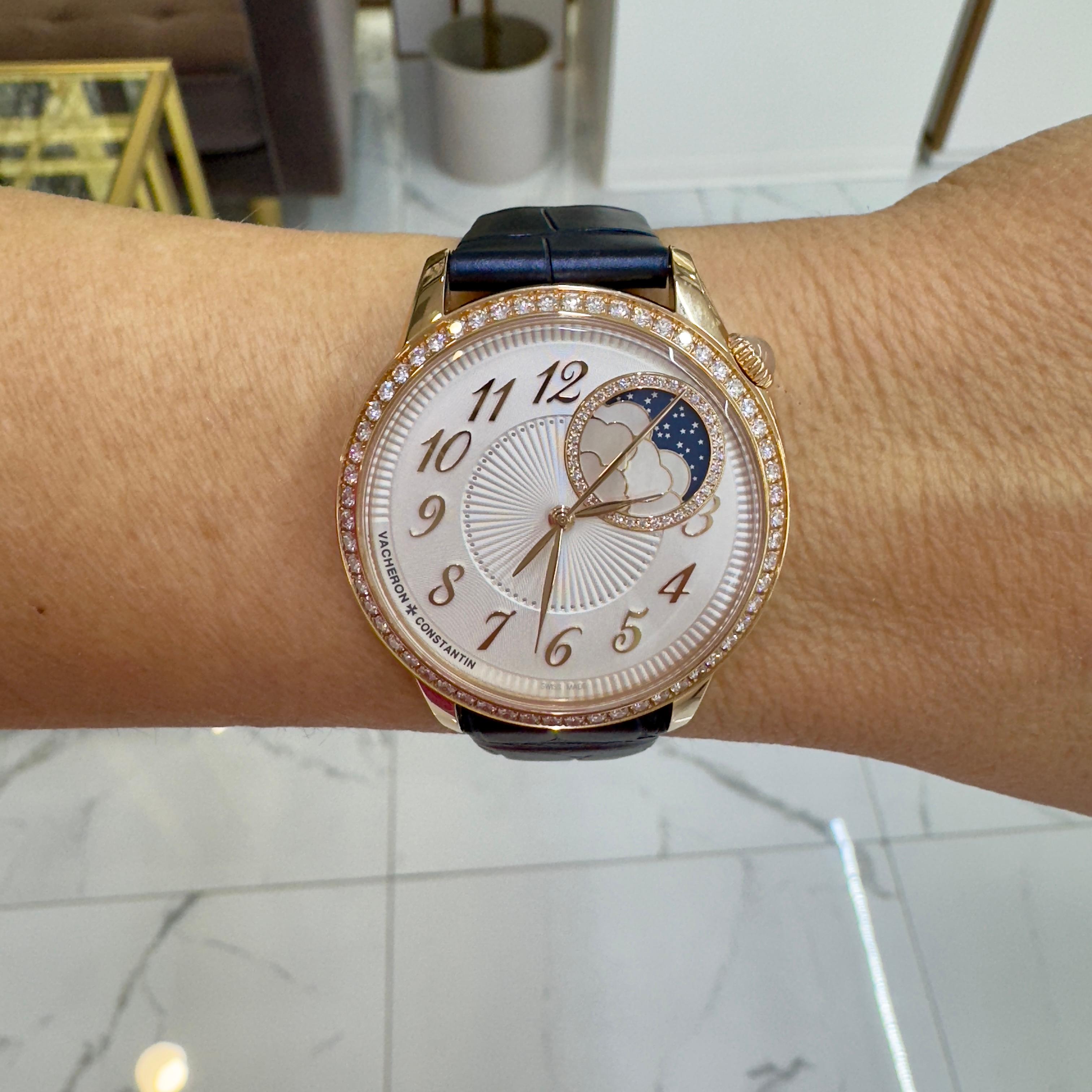 2022 Vacheron Constantin éGérie 8005F 37MM Moonphase Diamond 18K Rose Gold Watch For Sale 5