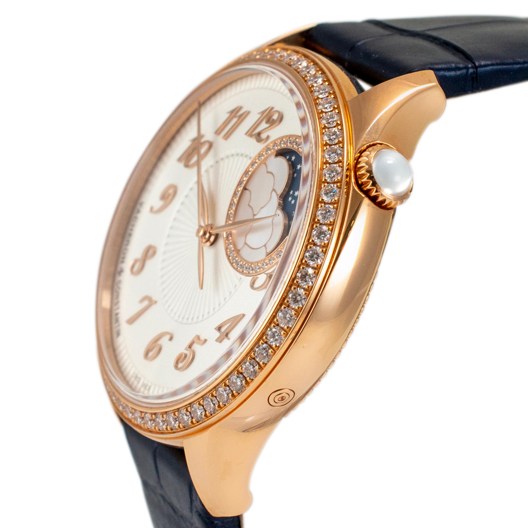 Round Cut 2022 Vacheron Constantin éGérie 8005F 37MM Moonphase Diamond 18K Rose Gold Watch For Sale