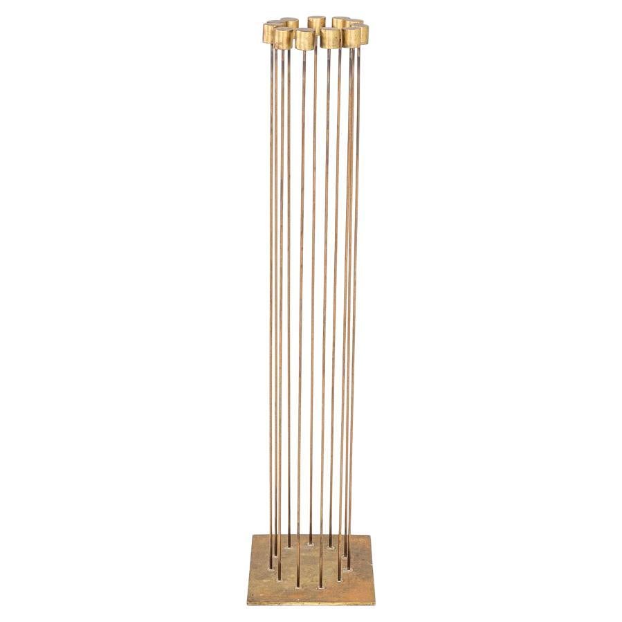 2022 Val Bertoia Sonambient Wire Sculpture with 11 Brass Rods 11x11x49 Inches For Sale