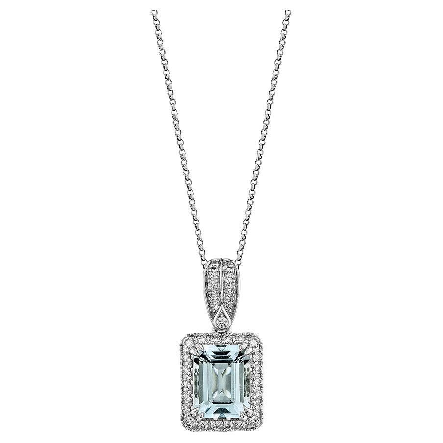 Sunita Nahata Aquamarine 2.02ct. Pendant in 18KWG with White Diamond.
