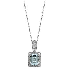 2.02 Carat Aquamarine Pendant in 18Karat White Gold with White Diamond.