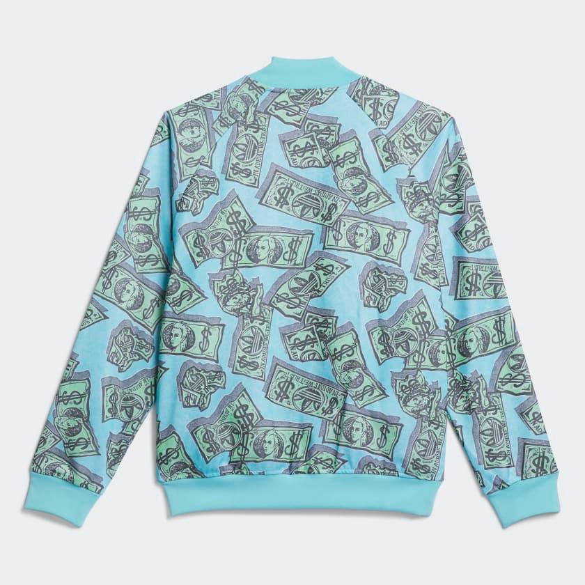2023 Adidas Originals ObyO X Jeremy Scott MONEY PRINT TRACK JACKET TOP

Additional Information:
Material: 52% Cotton, 48% Polyester
Color: Frost Mint
Pattern: All over Money Print   
Style: Track Jacket   
Size: L
100% Authentic!!!
Condition: Brand
